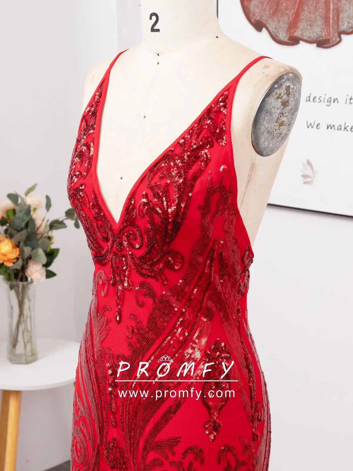 abstract pattern red sequin V neck dress abstract pattern red sequin V neck dress