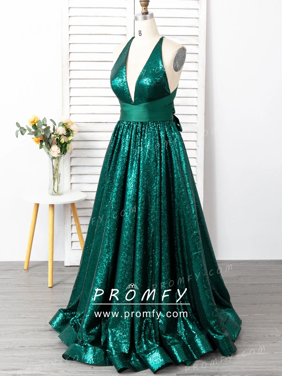 deep V neck emerald sequin prom gown deep V neck emerald sequin prom gown
