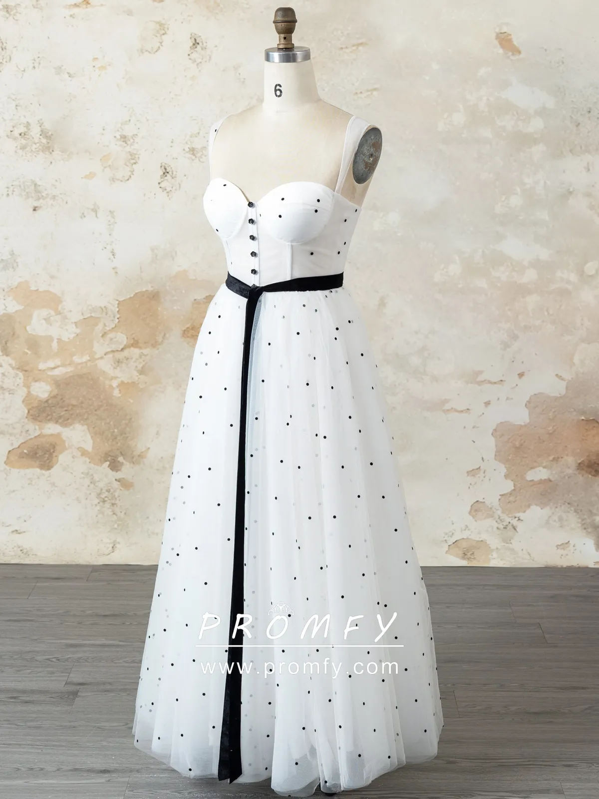 polka dotted off white A line formal dress polka dotted off white A line formal dress
