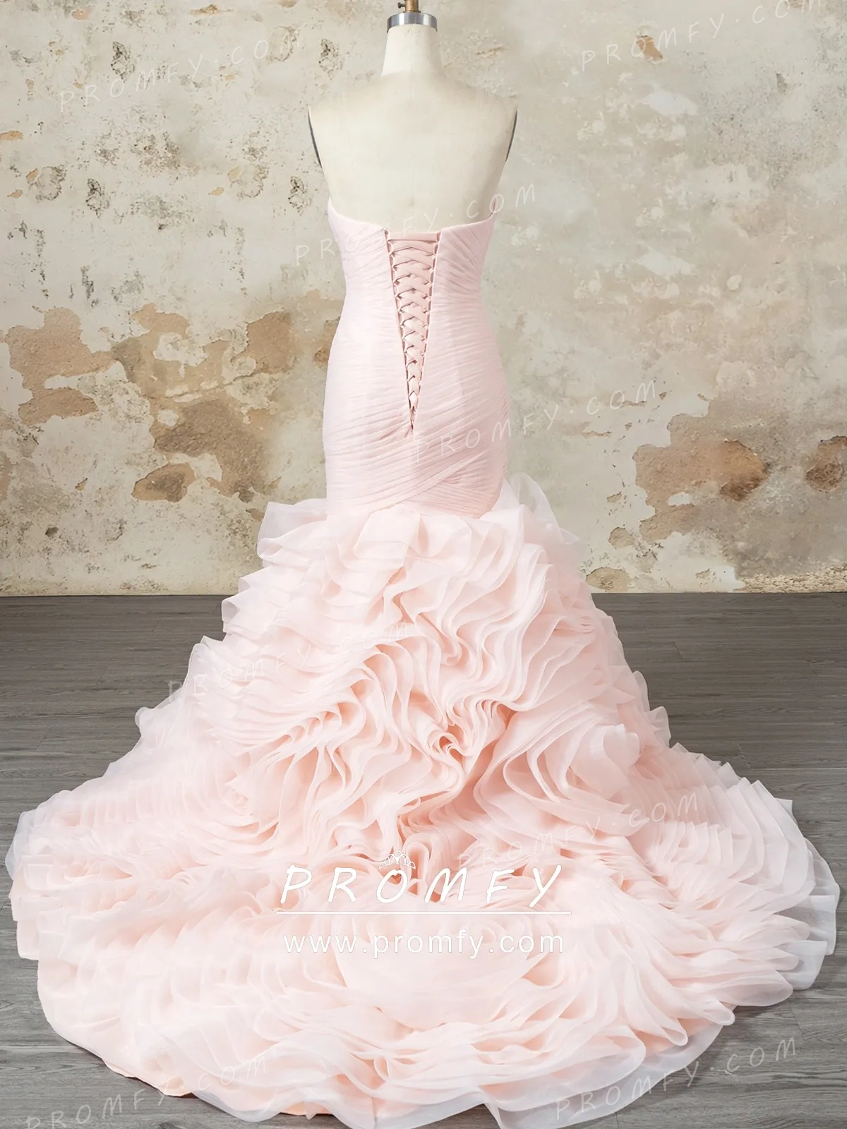 blush wedding gown with lace up back and cascading train blush wedding gown with lace up back and cascading train
