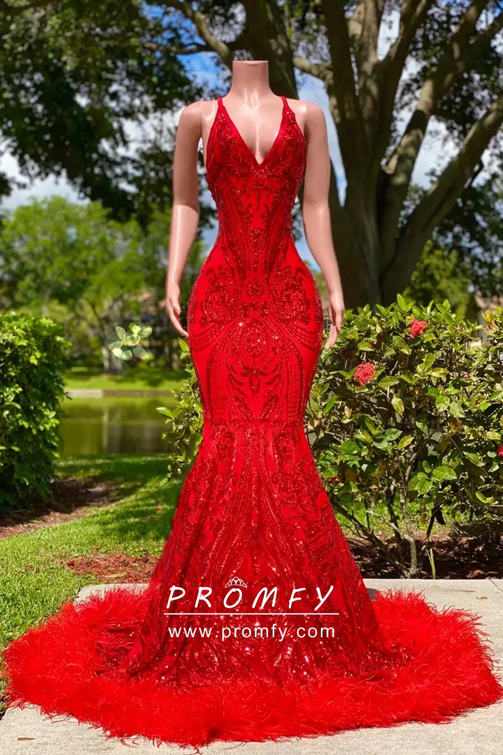 unique abstractly patterned red sequin feather prom gown unique abstractly patterned red sequin feather prom gown