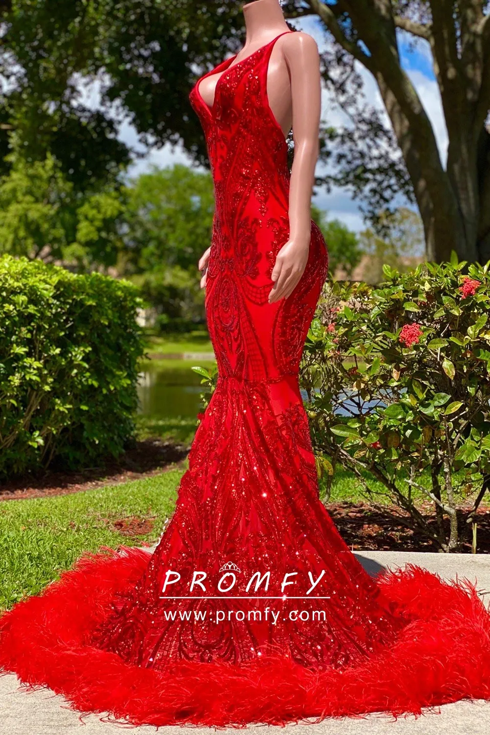 unique red sequin feather prom gown unique red sequin feather prom gown