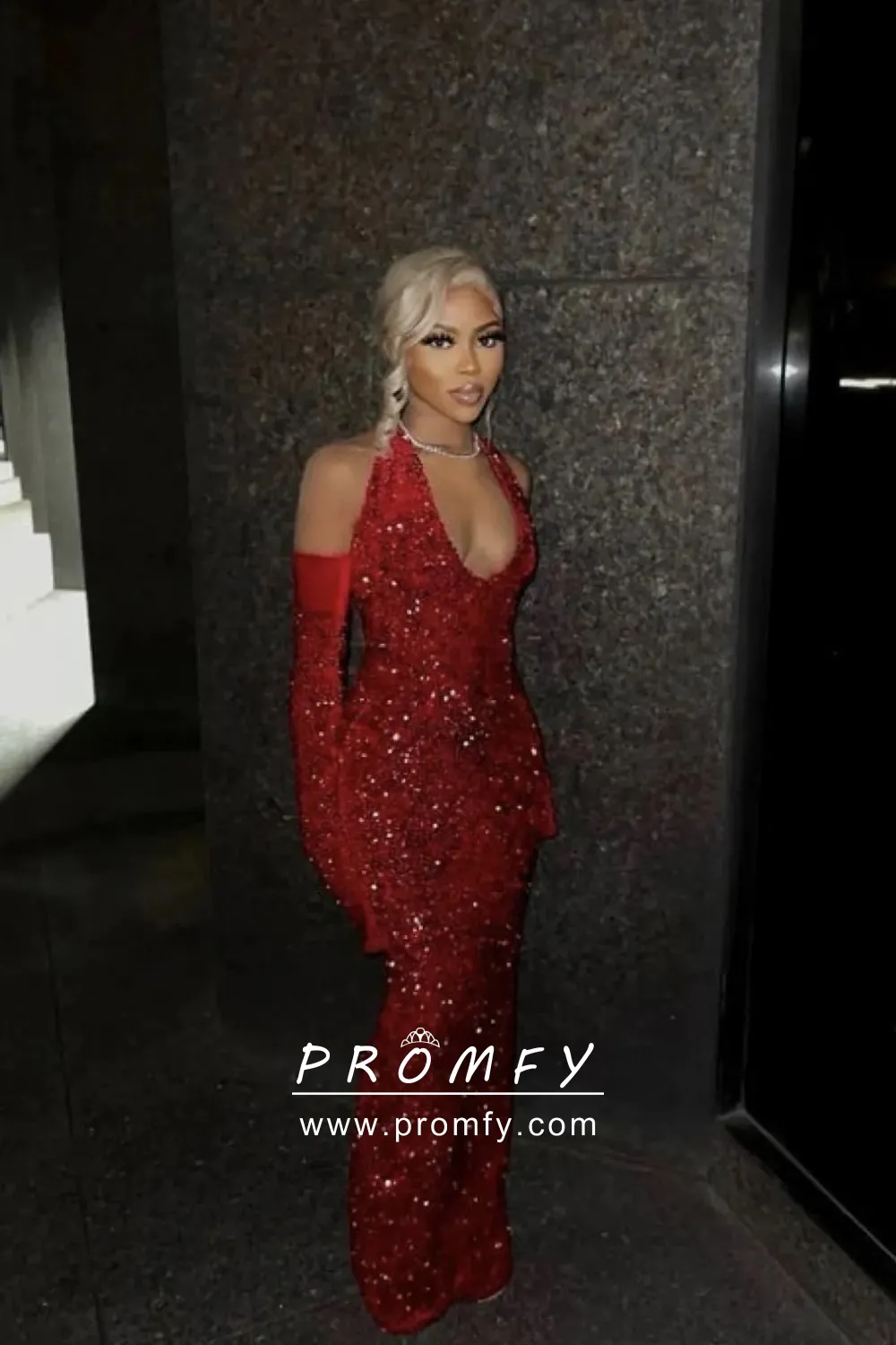 sexy halter red sequin cold shoulder mermaid prom dress sexy halter red sequin cold shoulder mermaid prom dress