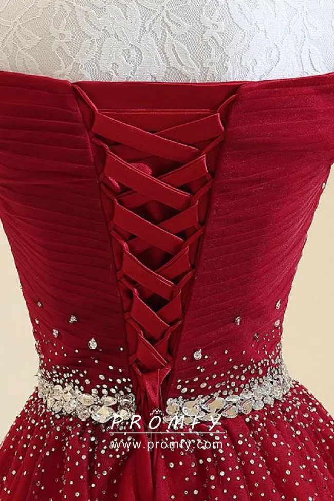 Bedazzled beaded lace up back ruby red dress Bedazzled beaded lace up back ruby red dress