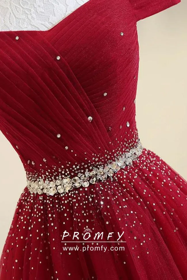 beaded ruby red tulle formal prom dress beaded ruby red tulle formal prom dress