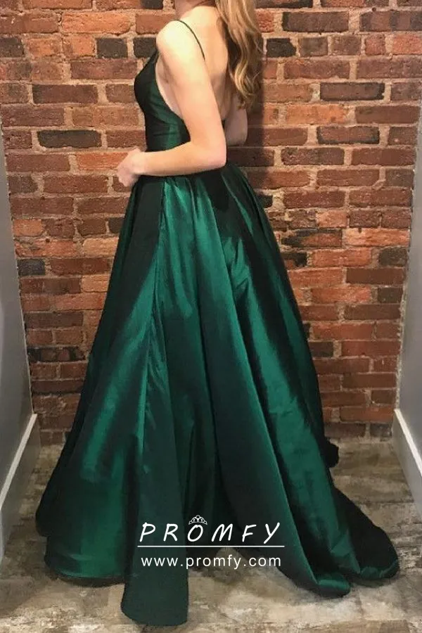 emerald green satin A line formal dress emerald green satin A line formal dress