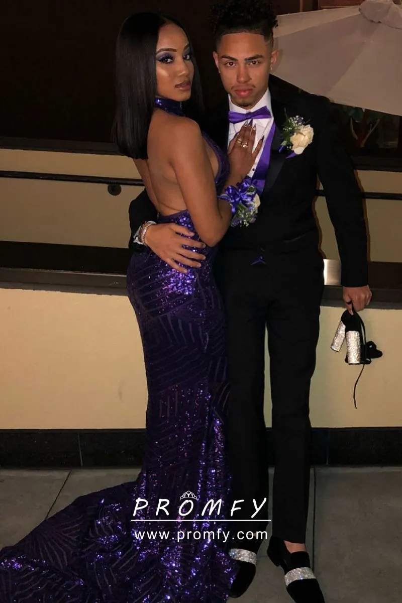 Sparkly shiny grape sequin halter mermaid dress Sparkly shiny grape sequin halter mermaid dress