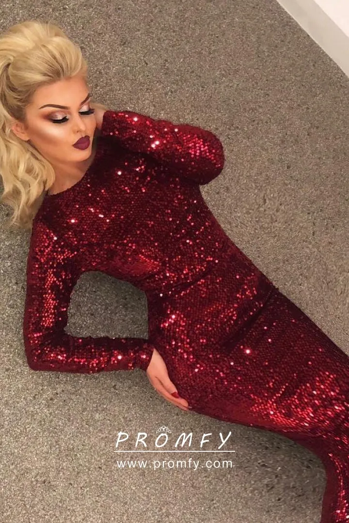 wine sequin fancy long sleeve tea length mermaid cocktail dress wine sequin fancy long sleeve tea length mermaid cocktail dress