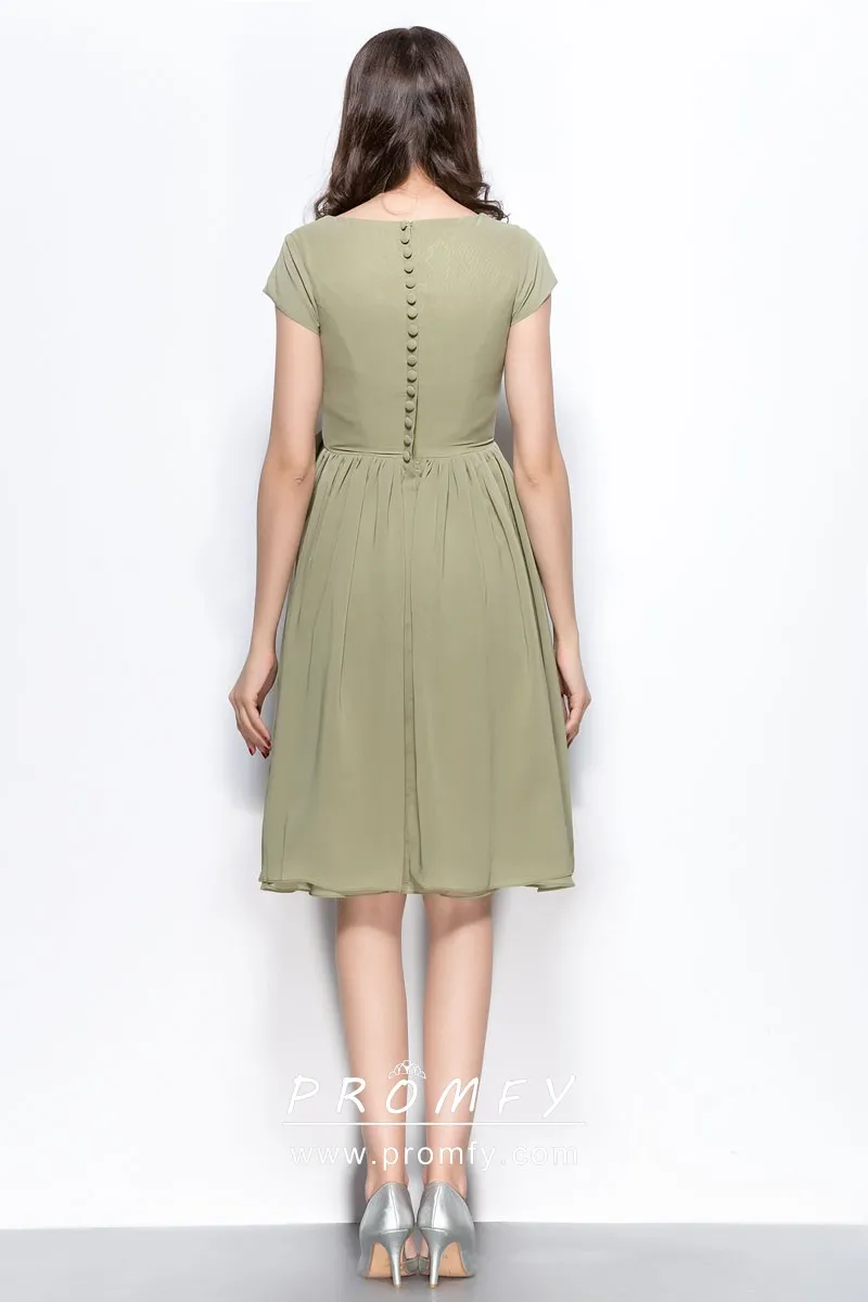 closed back sage green chiffon short bridesmaid dress closed back sage green chiffon short bridesmaid dress