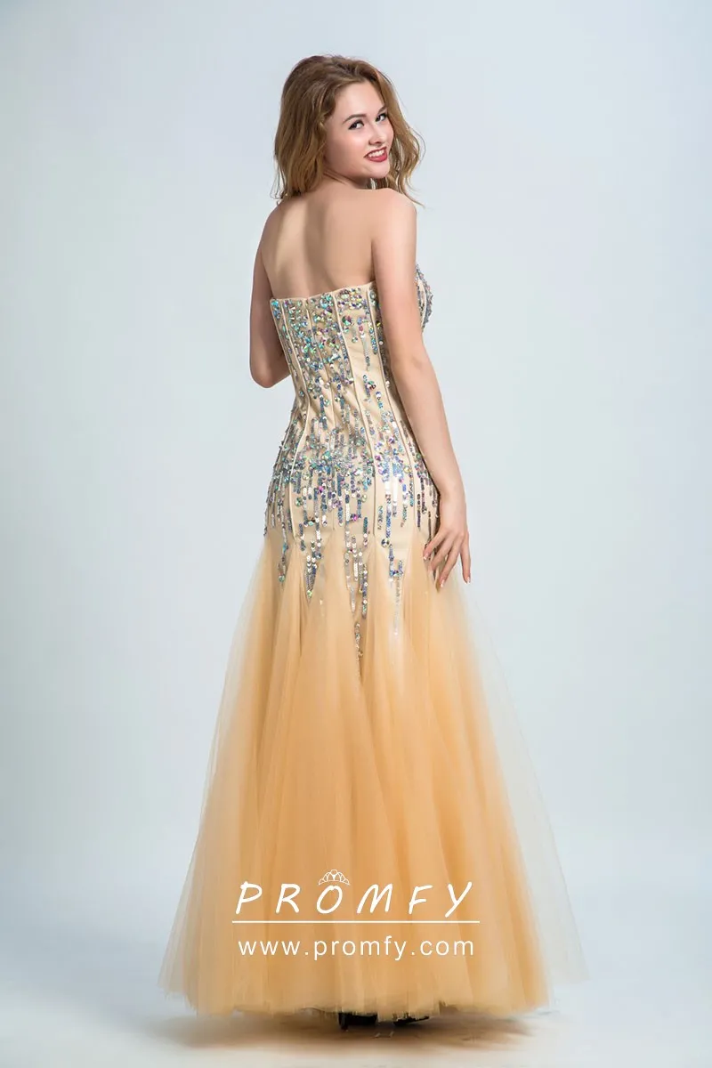 Sparkly gold tulle trumpet long prom gown Sparkly gold tulle trumpet long prom gown