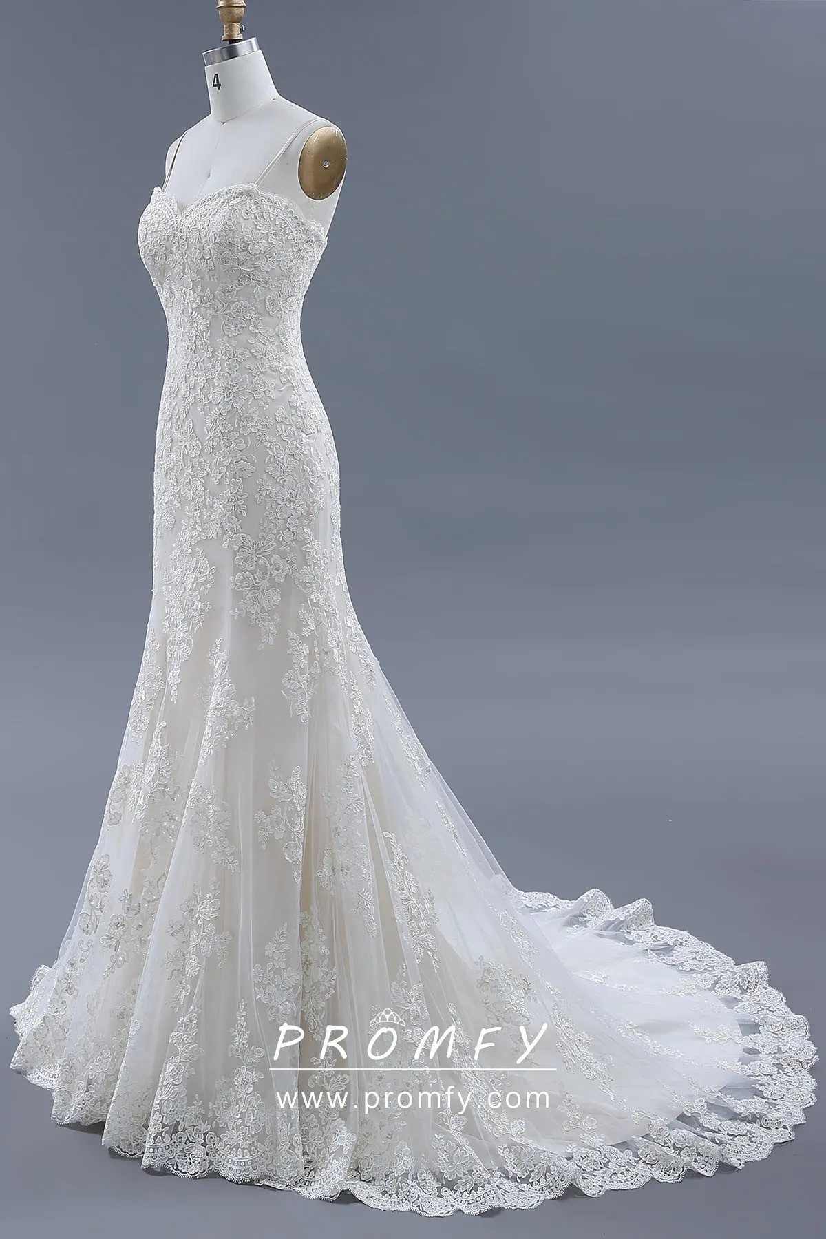 ivory lace sweetheart neckline with spaghetti straps trumpet wedding gown ivory lace sweetheart neckline with spaghetti straps trumpet wedding gown