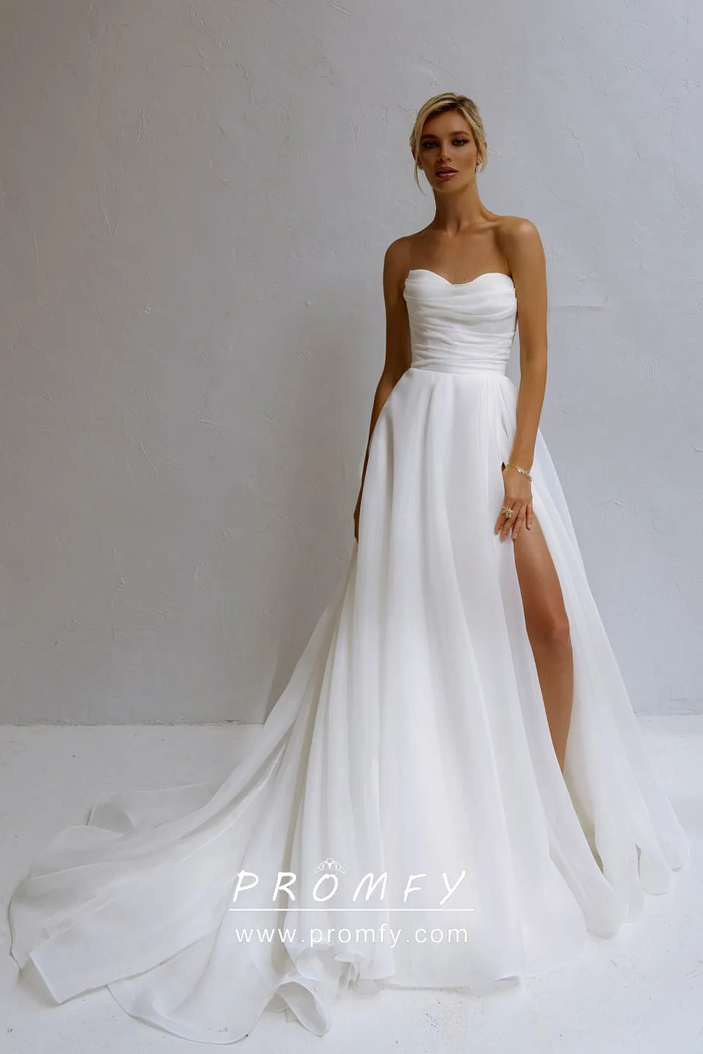 strapless a line high slit organza wedding dress strapless a line high slit organza wedding dress