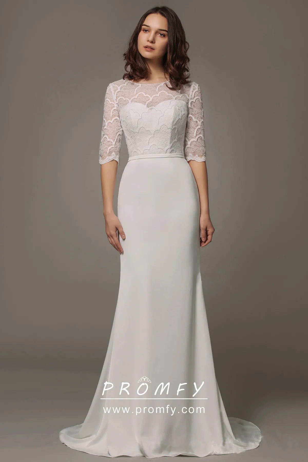 Modern lace and spandex half sleeve mermaid sweep train wedding dress Modern lace and spandex half sleeve mermaid sweep train wedding dress