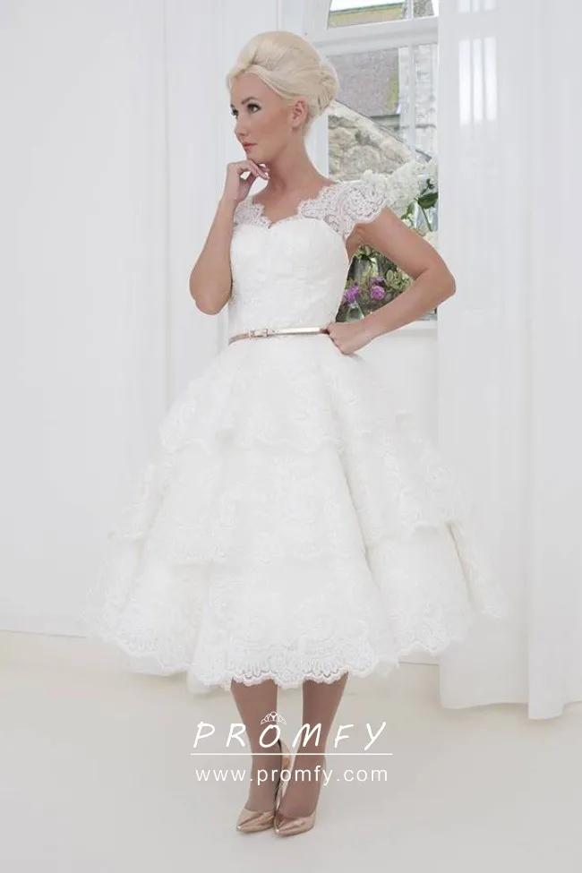 scalloped lace tea length wedding dress scalloped lace tea length wedding dress
